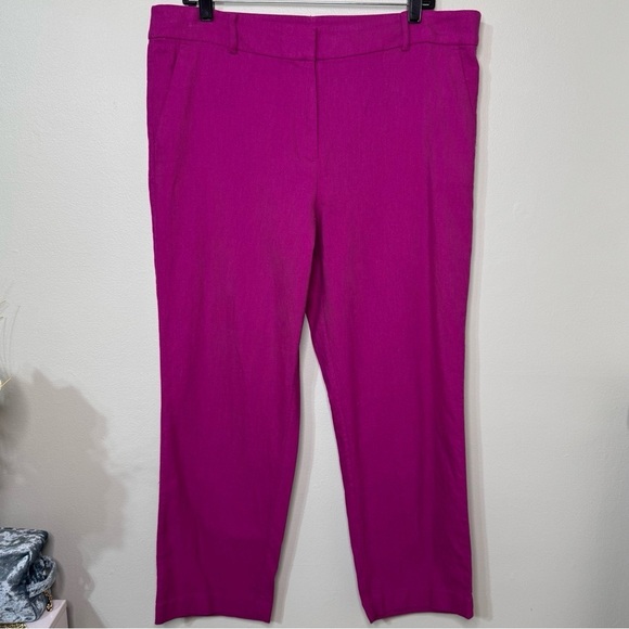 Loft Riveria Slim Pants Linen Blend Magenta Shadow Size 12 - Picture 5 of 12